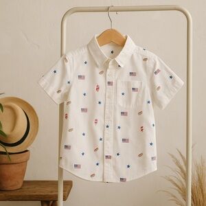 NEW Carter's Boys Casual American Button Up with Flag Vacation BBQ Summer Shirt